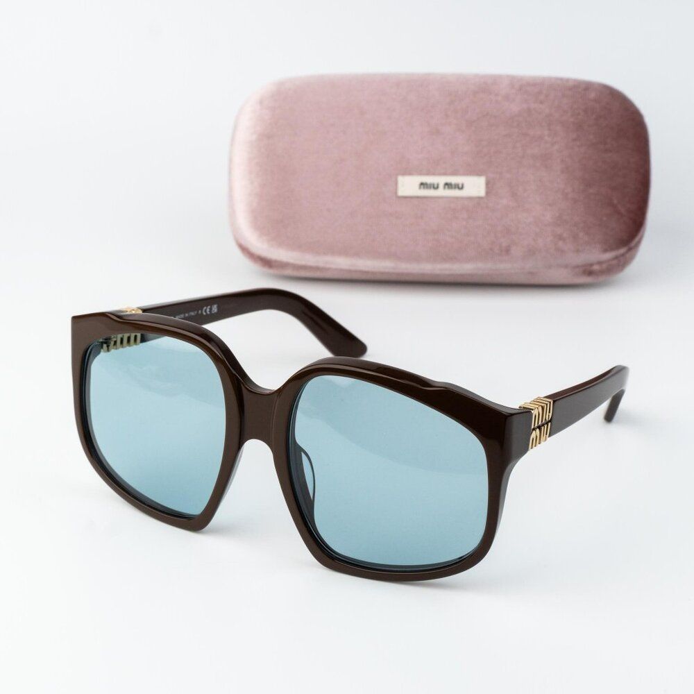 Miu Miu Women Sunglasses Chocolate Blue Oversized Mua07s 24d20r New Authentic